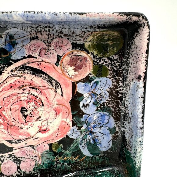 Sascha Brastoff Vanity Fair Very Large Retcangular Ash Tray - Pink Roses - Picture 5 of 12